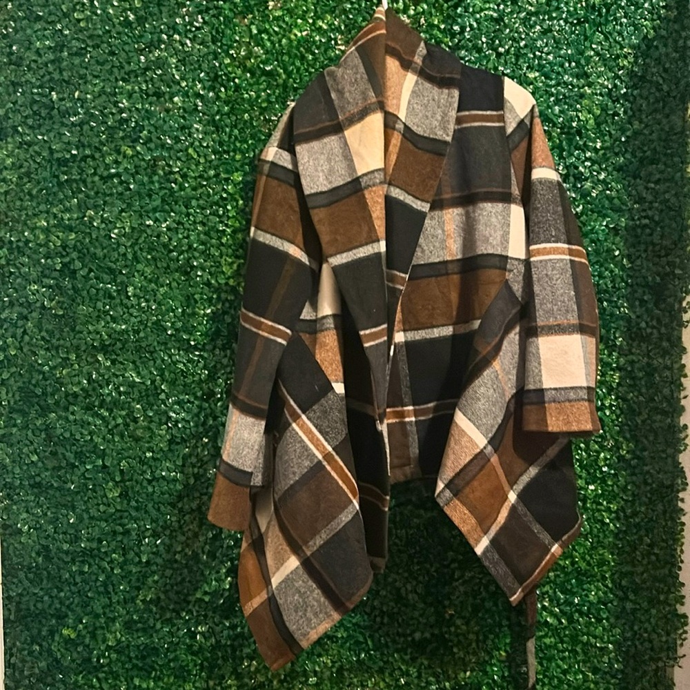 Chicwish | brown plaid rabato coat size XL